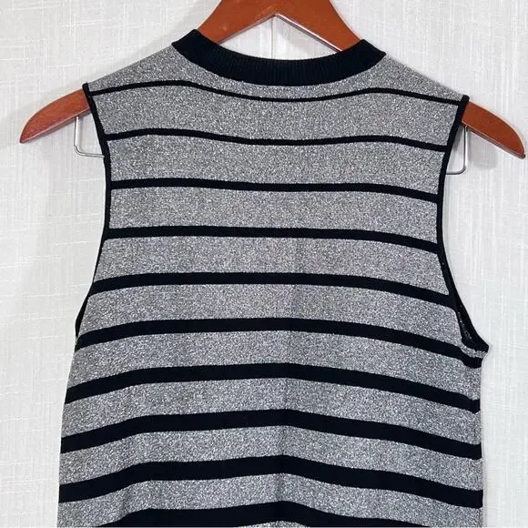 Eci Nee York Black Silver Metallic Sparkle Striped Knit Sleeveless Dress Sz M - Picture 9 of 13